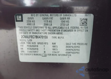 2011 Chevrolet Equinox Ltz from USA, damaged, VIN 2CNALFEC7B6470159